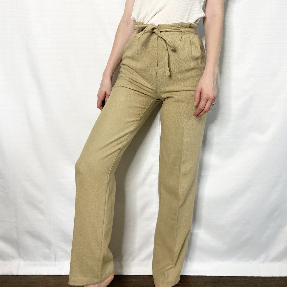 Vintage 1970s High Rise Woven Tie Waist Pants